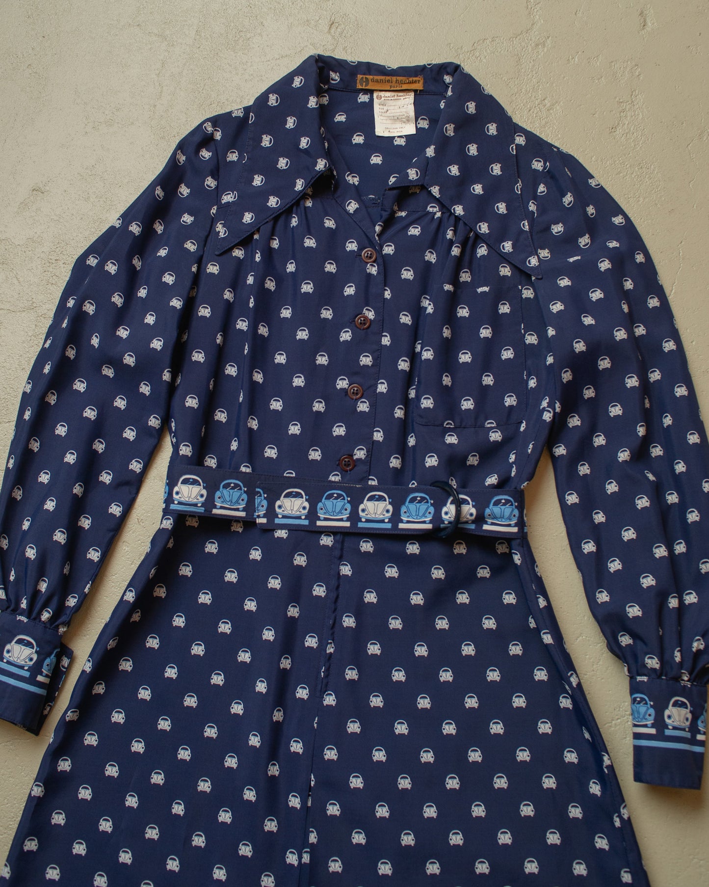 1970s Womens Daniel Hechter Car Print Dress navyblue - S