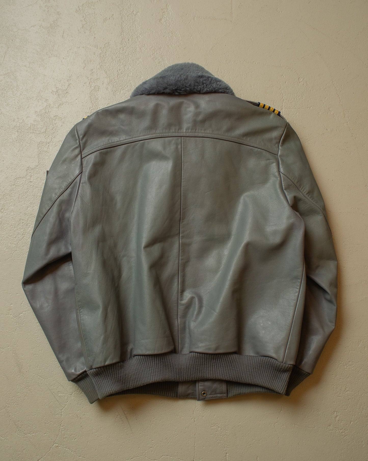 1990s Leather Sherpa lined Flight Bomber Jacket grey - XL