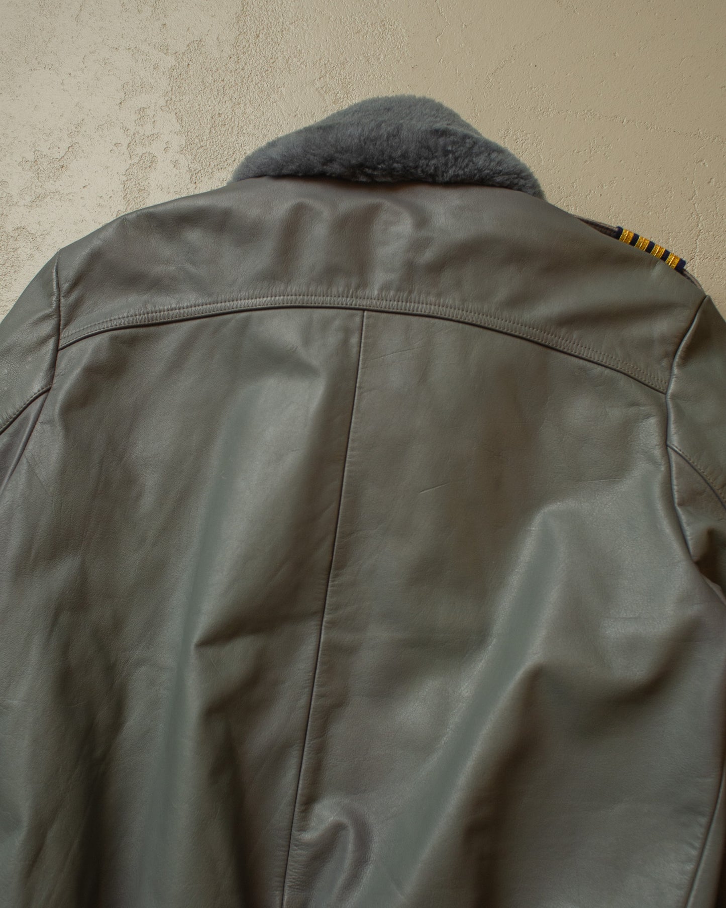 1990s Leather Sherpa lined Flight Bomber Jacket grey - XL