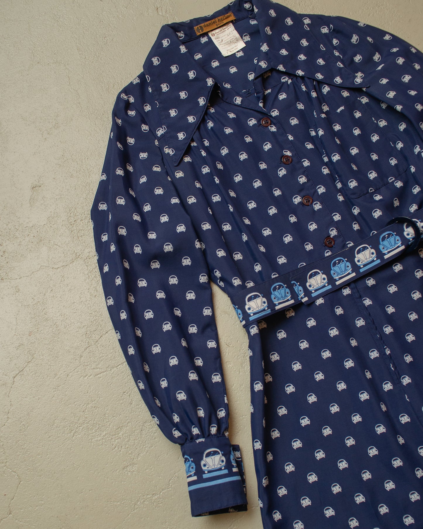 1970s Womens Daniel Hechter Car Print Dress navyblue - S
