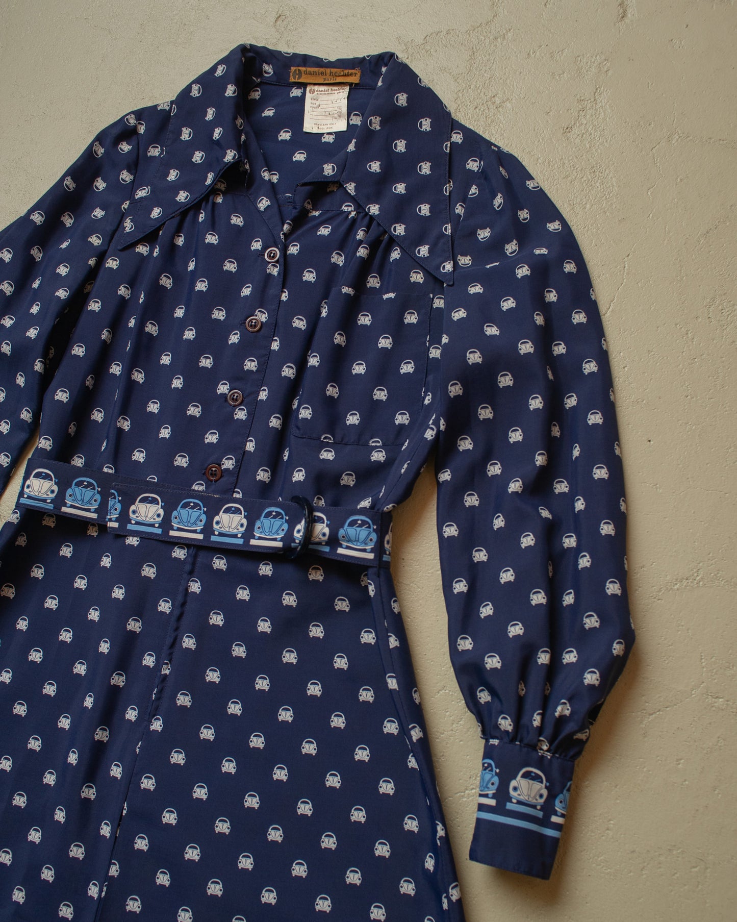 1970s Womens Daniel Hechter Car Print Dress navyblue - S