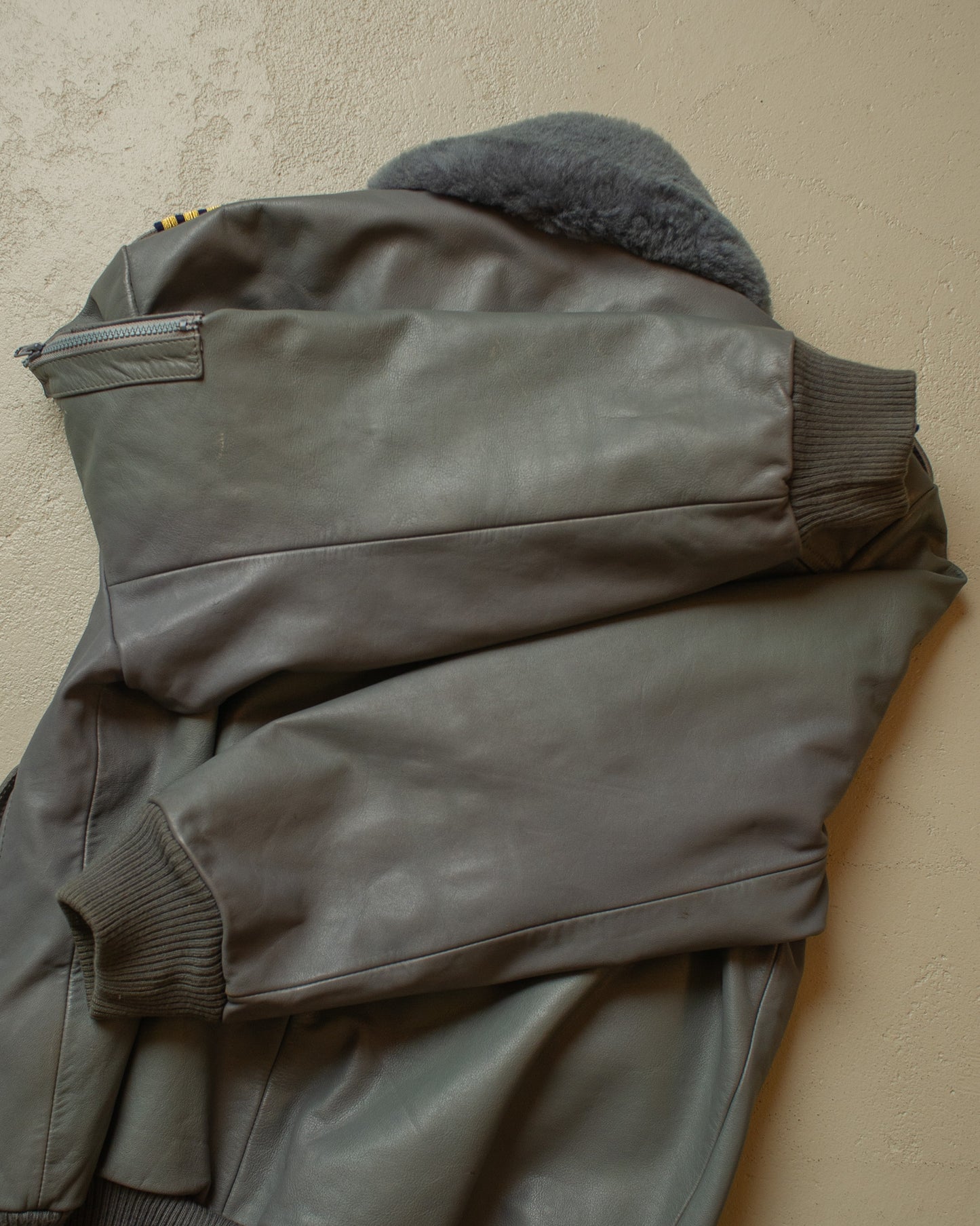 1990s Leather Sherpa lined Flight Bomber Jacket grey - XL