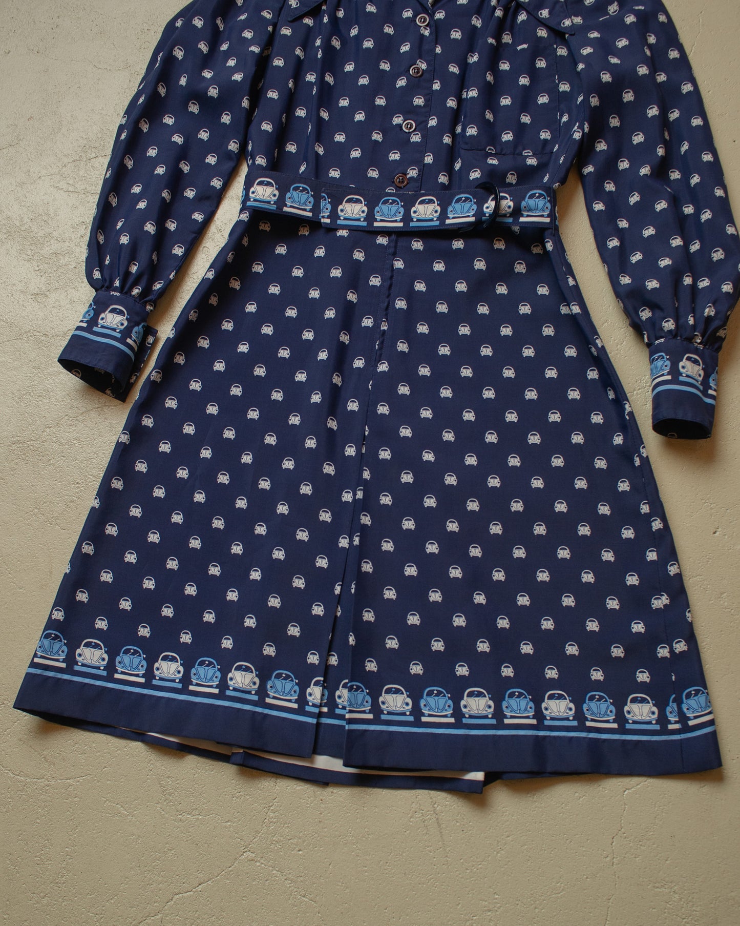 1970s Womens Daniel Hechter Car Print Dress navyblue - S