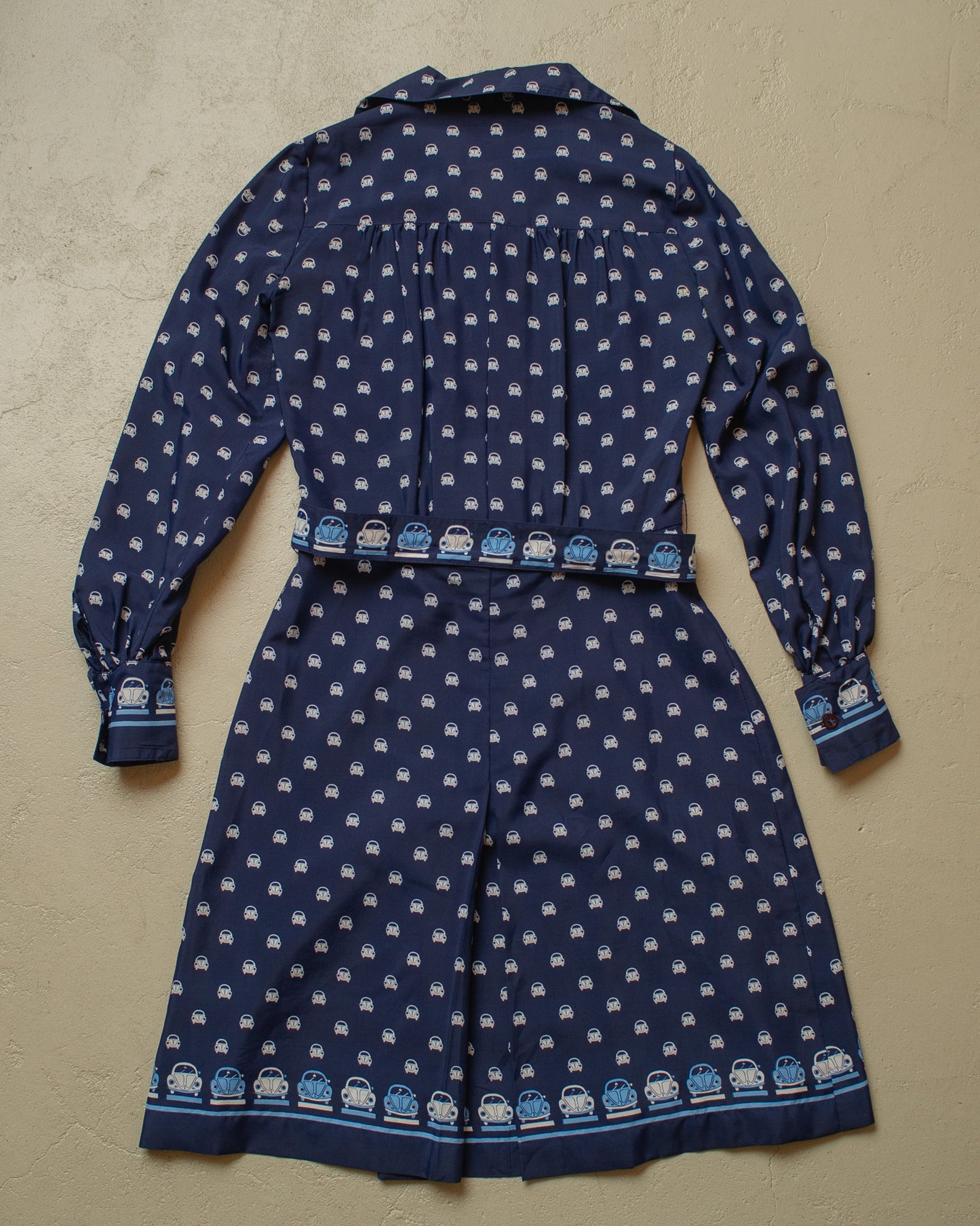 1970s Womens Daniel Hechter Car Print Dress navyblue - S