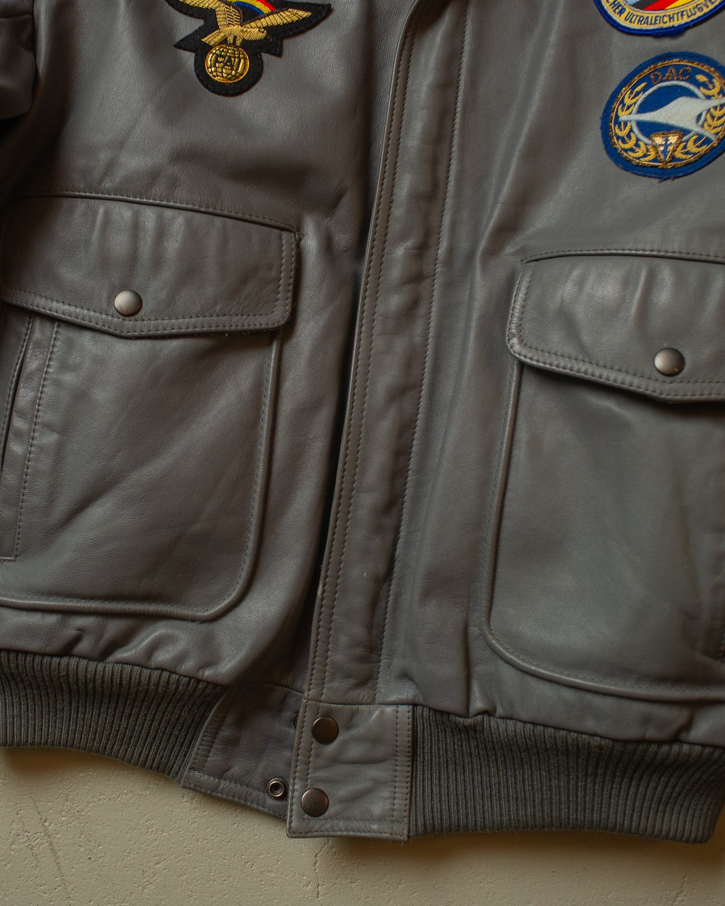 1990s Leather Sherpa lined Flight Bomber Jacket grey - XL