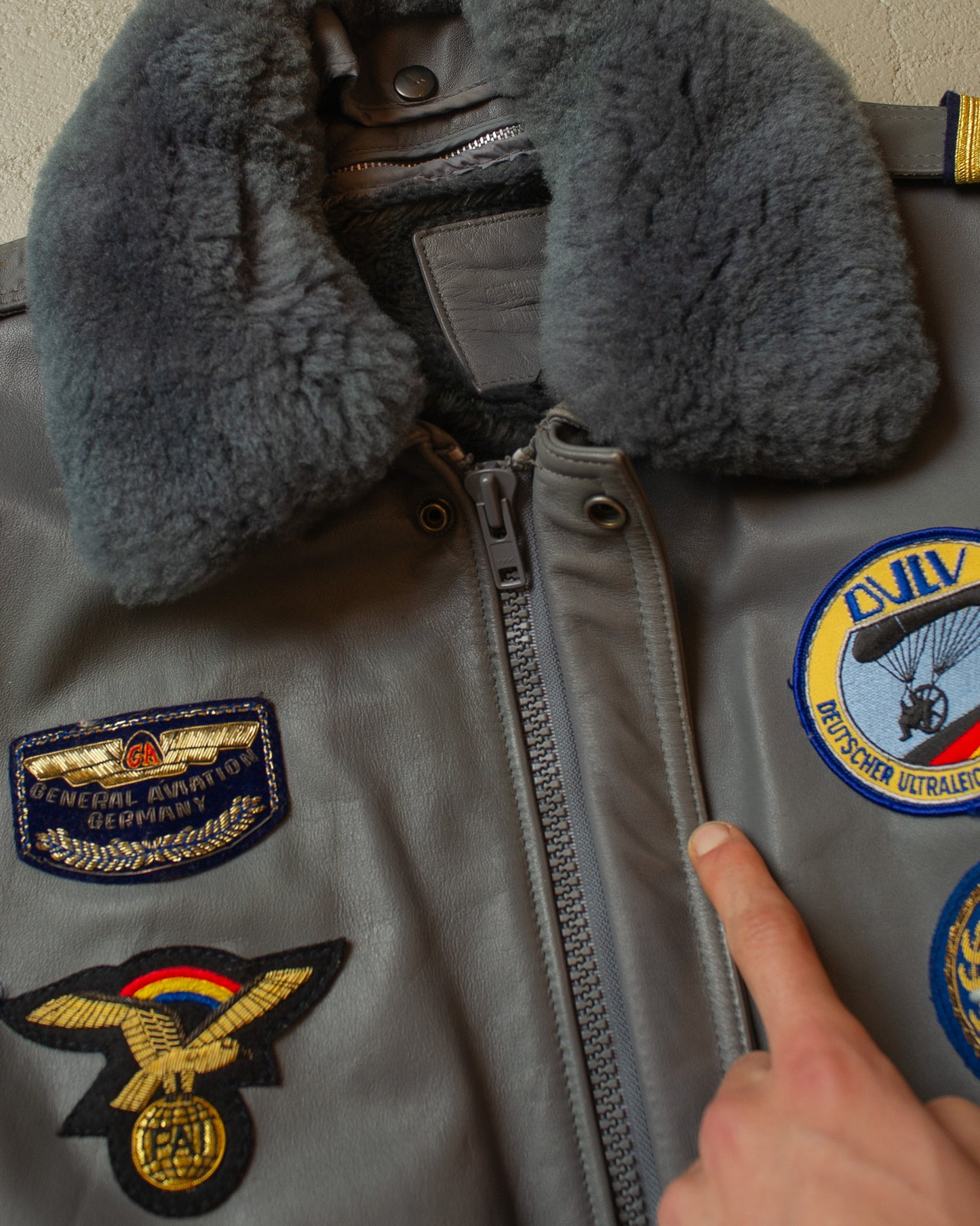 1990s Leather Sherpa lined Flight Bomber Jacket grey - XL