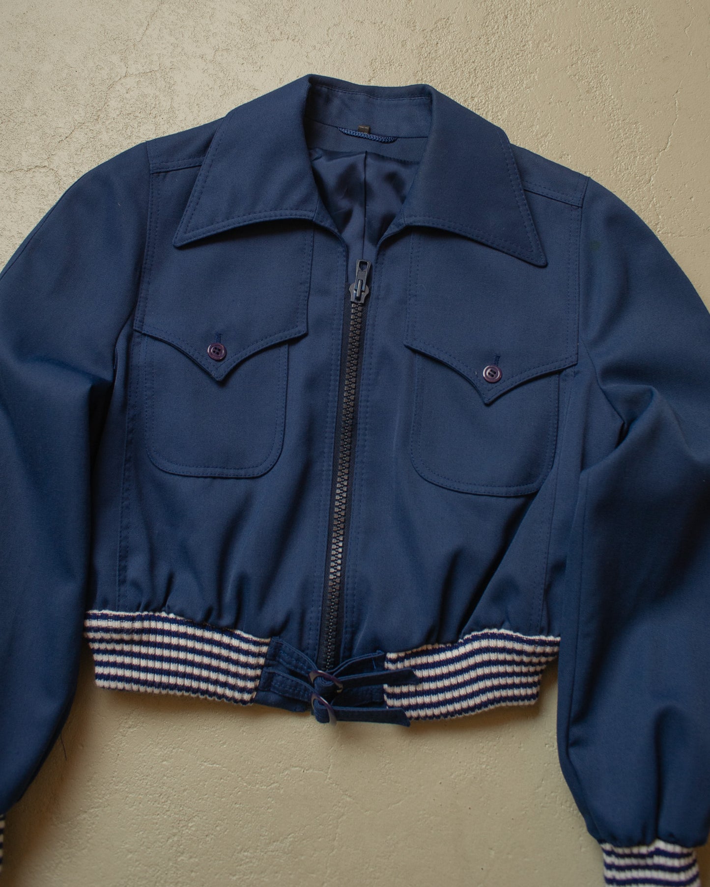 1970s Womens cropped Two Pocket Jacket navyblue - M
