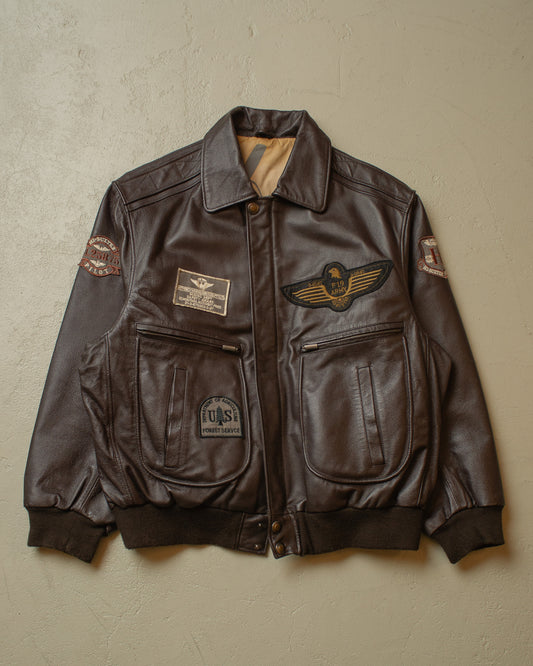 1990s Leather Flight Jacket brown - XXL