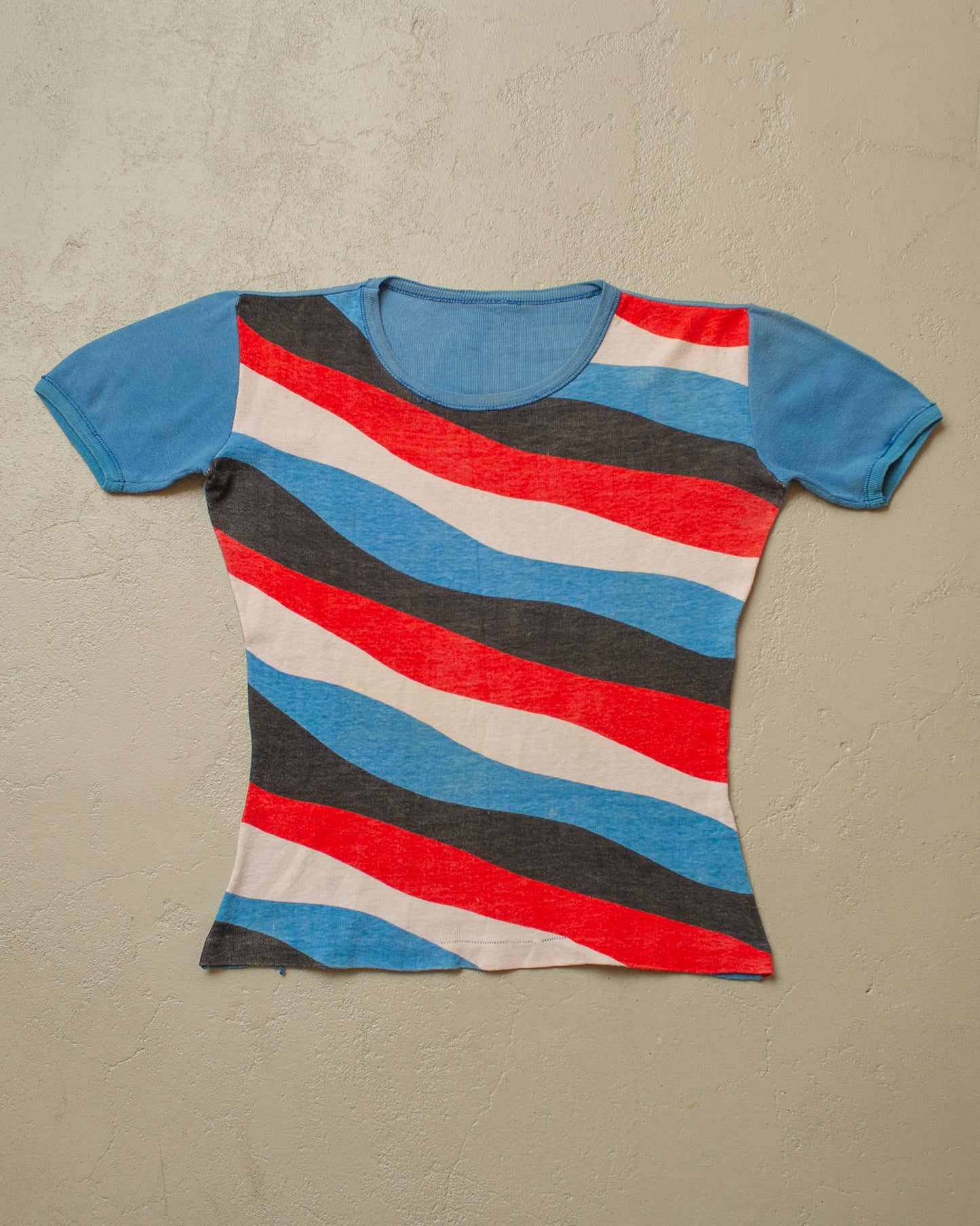 1960s/70s Wave Pattern Ringer T-shirt multi - S/M