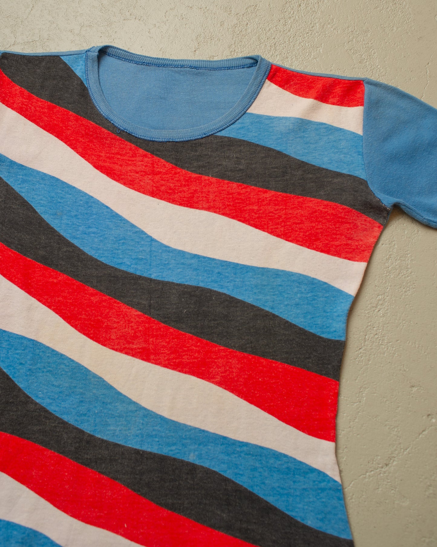 1960s/70s Wave Pattern Ringer T-shirt multi - S/M