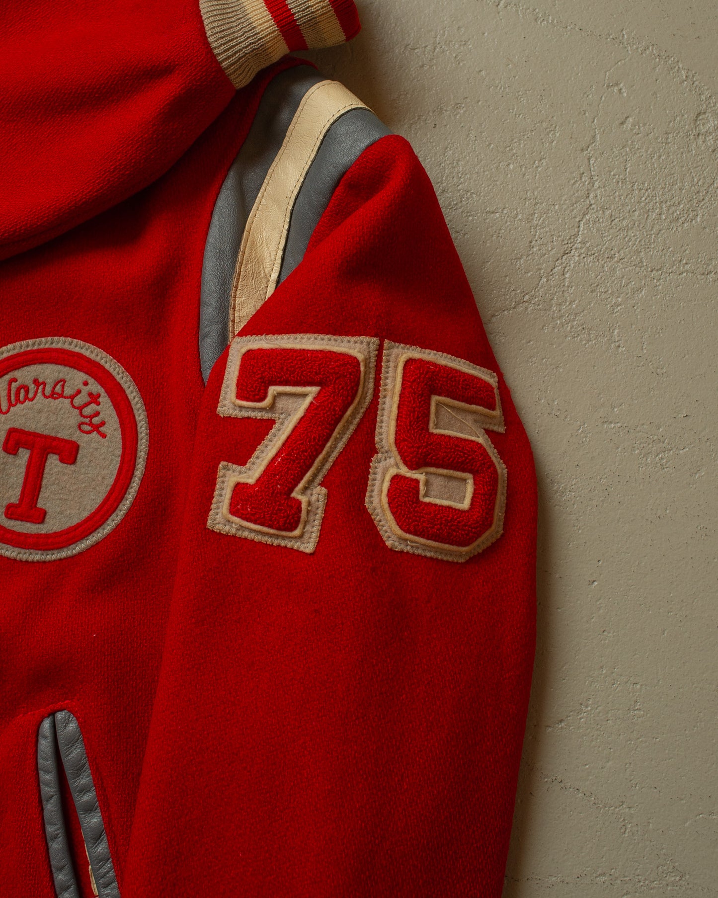 1970s JC Penney Trojans Wool Varsity Jacket red - M/L