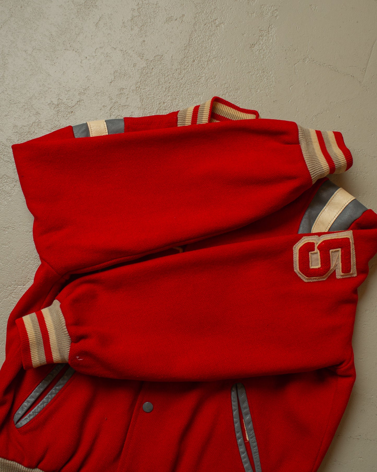 1970s JC Penney Trojans Wool Varsity Jacket red - M/L