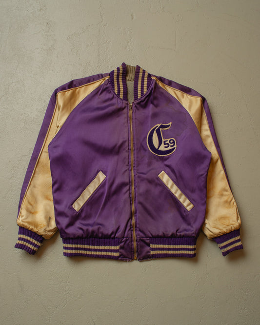 1950s Reversible Satin/Wool Varsity Jacket purple - L