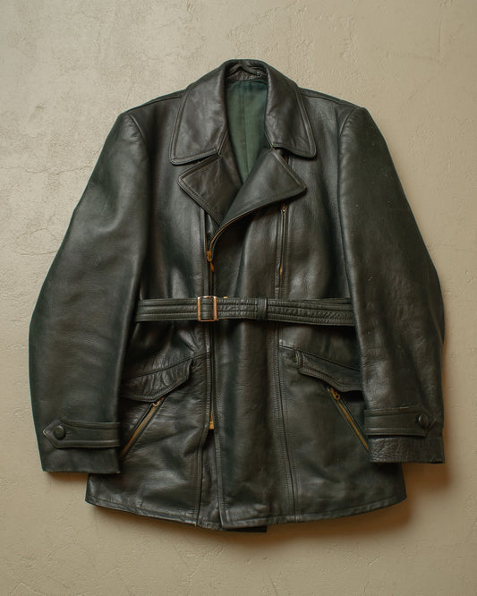 1950s German Biker Leather Jacket green - M