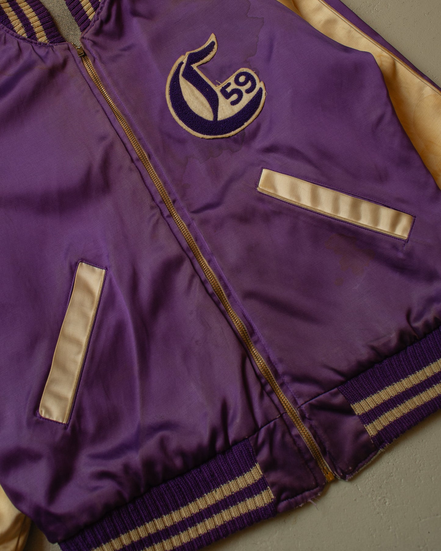 1950s Reversible Satin/Wool Varsity Jacket purple - L
