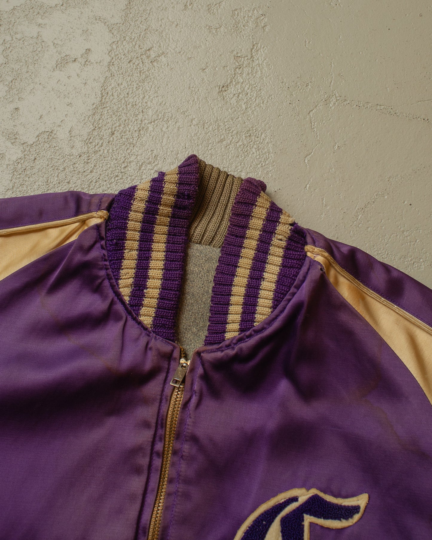 1950s Reversible Satin/Wool Varsity Jacket purple - L