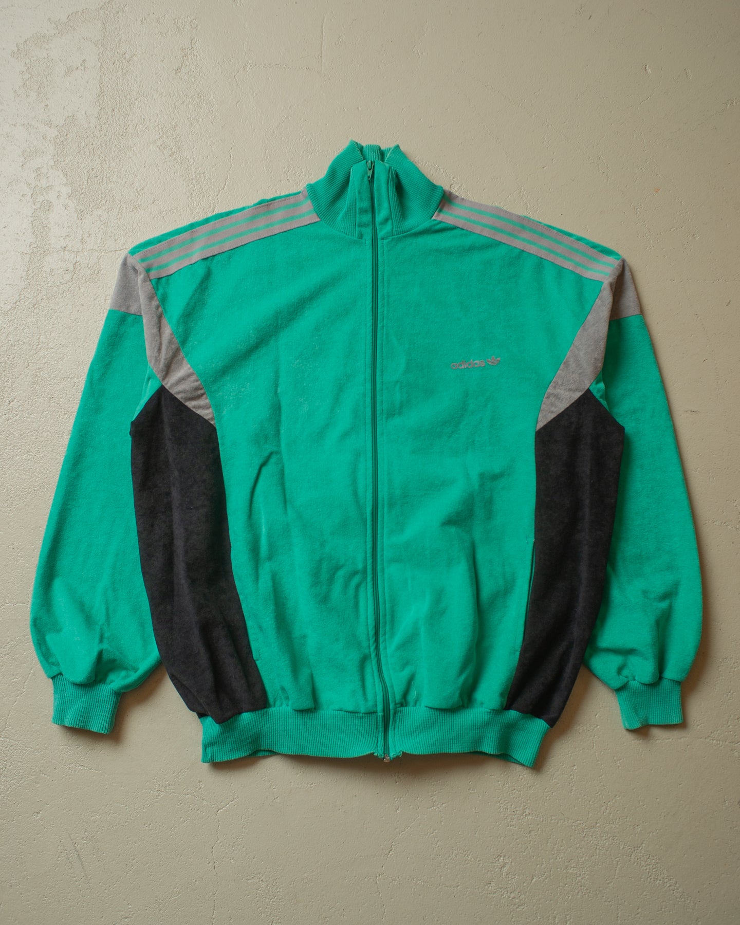 1980s Adidas Velour Track Suit green/grey - XL/XXL