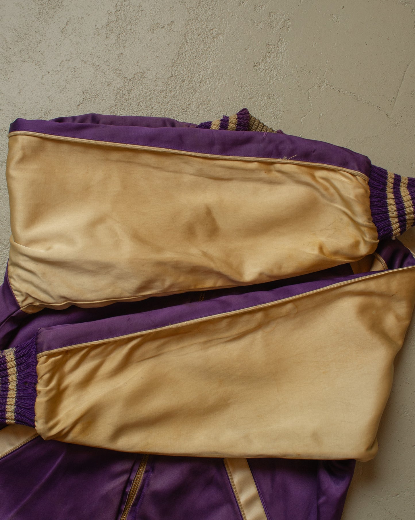 1950s Reversible Satin/Wool Varsity Jacket purple - L