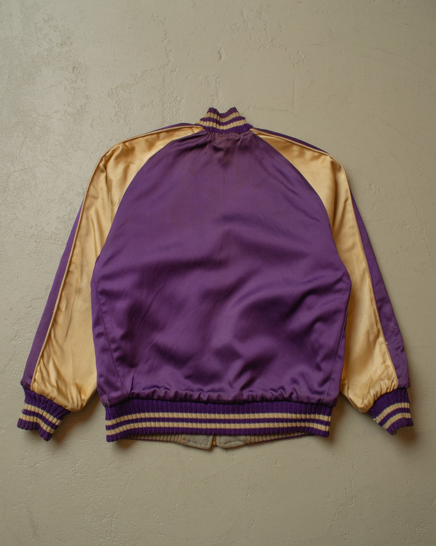 1950s Reversible Satin/Wool Varsity Jacket purple - L