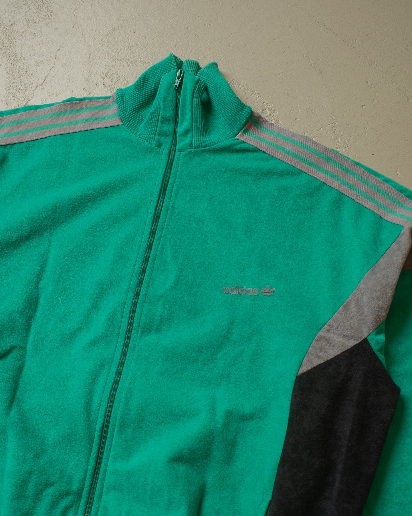 1980s Adidas Velour Track Suit green/grey - XL/XXL