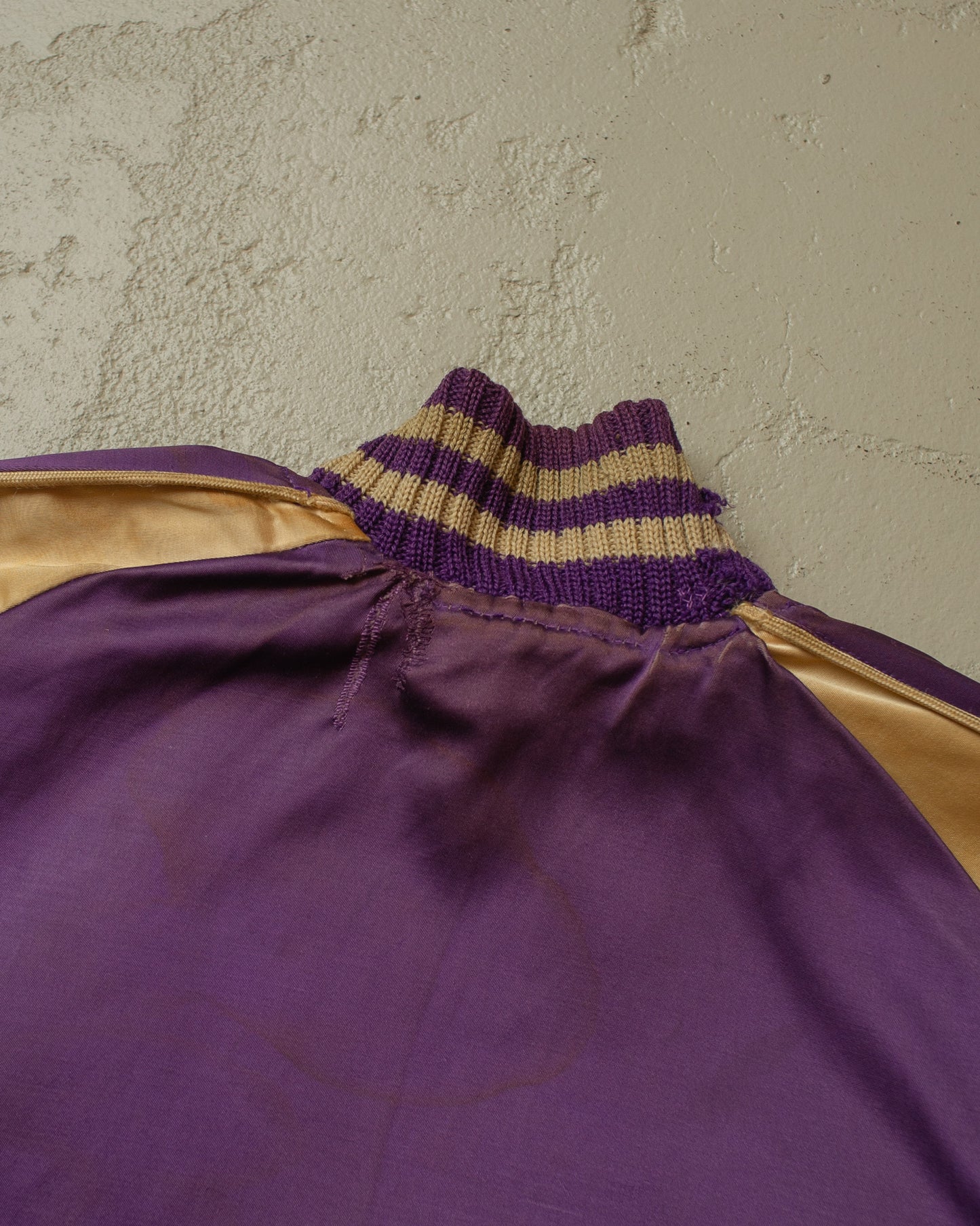 1950s Reversible Satin/Wool Varsity Jacket purple - L