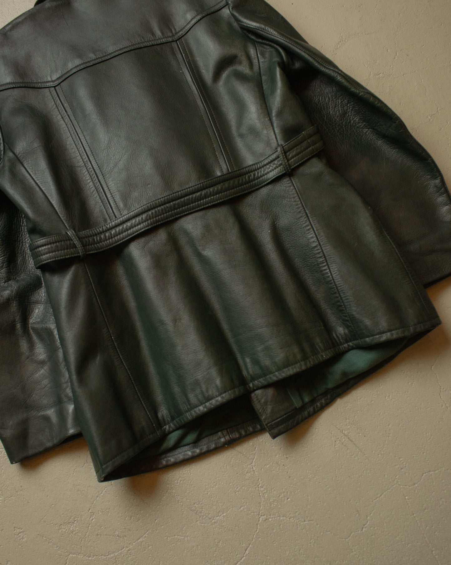 1950s German Biker Leather Jacket green - M