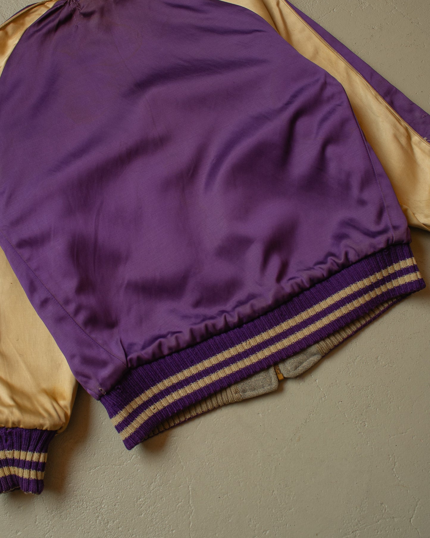 1950s Reversible Satin/Wool Varsity Jacket purple - L