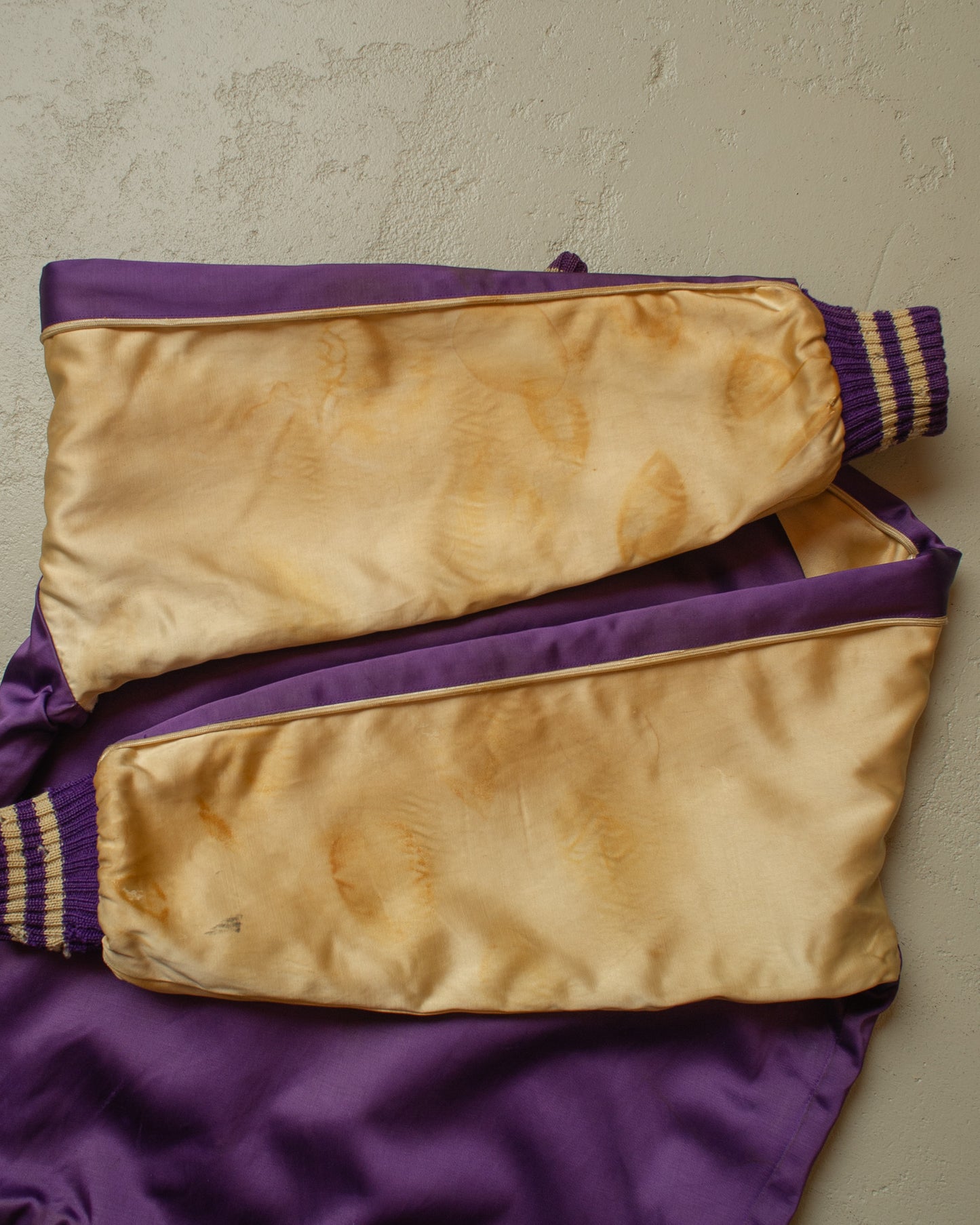 1950s Reversible Satin/Wool Varsity Jacket purple - L