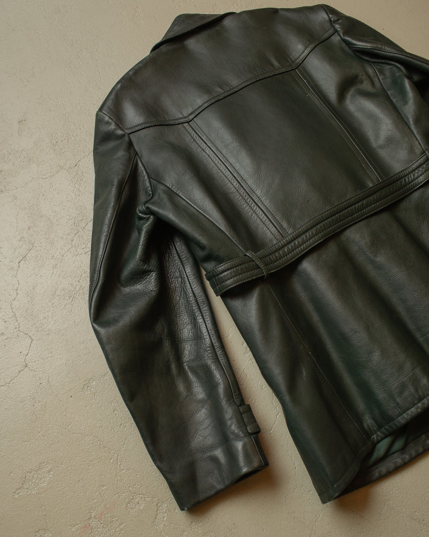 1950s German Biker Leather Jacket green - M