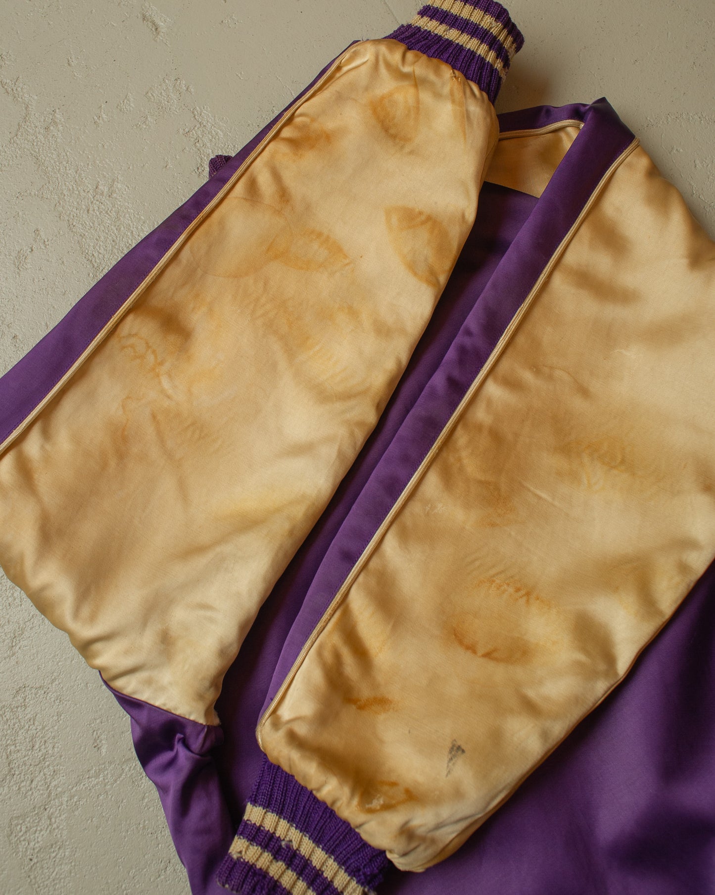 1950s Reversible Satin/Wool Varsity Jacket purple - L