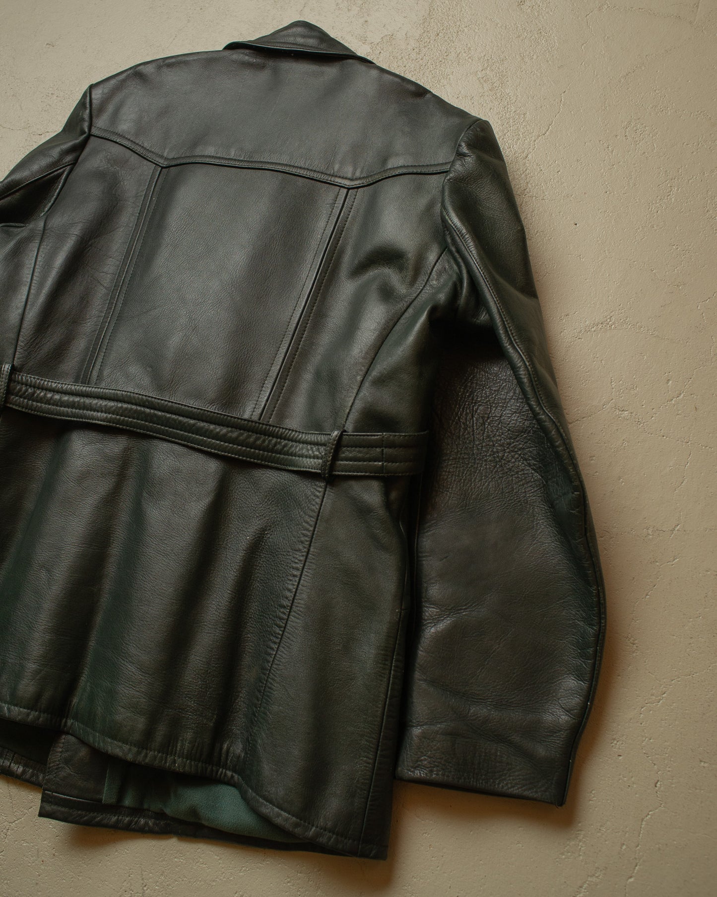1950s German Biker Leather Jacket green - M
