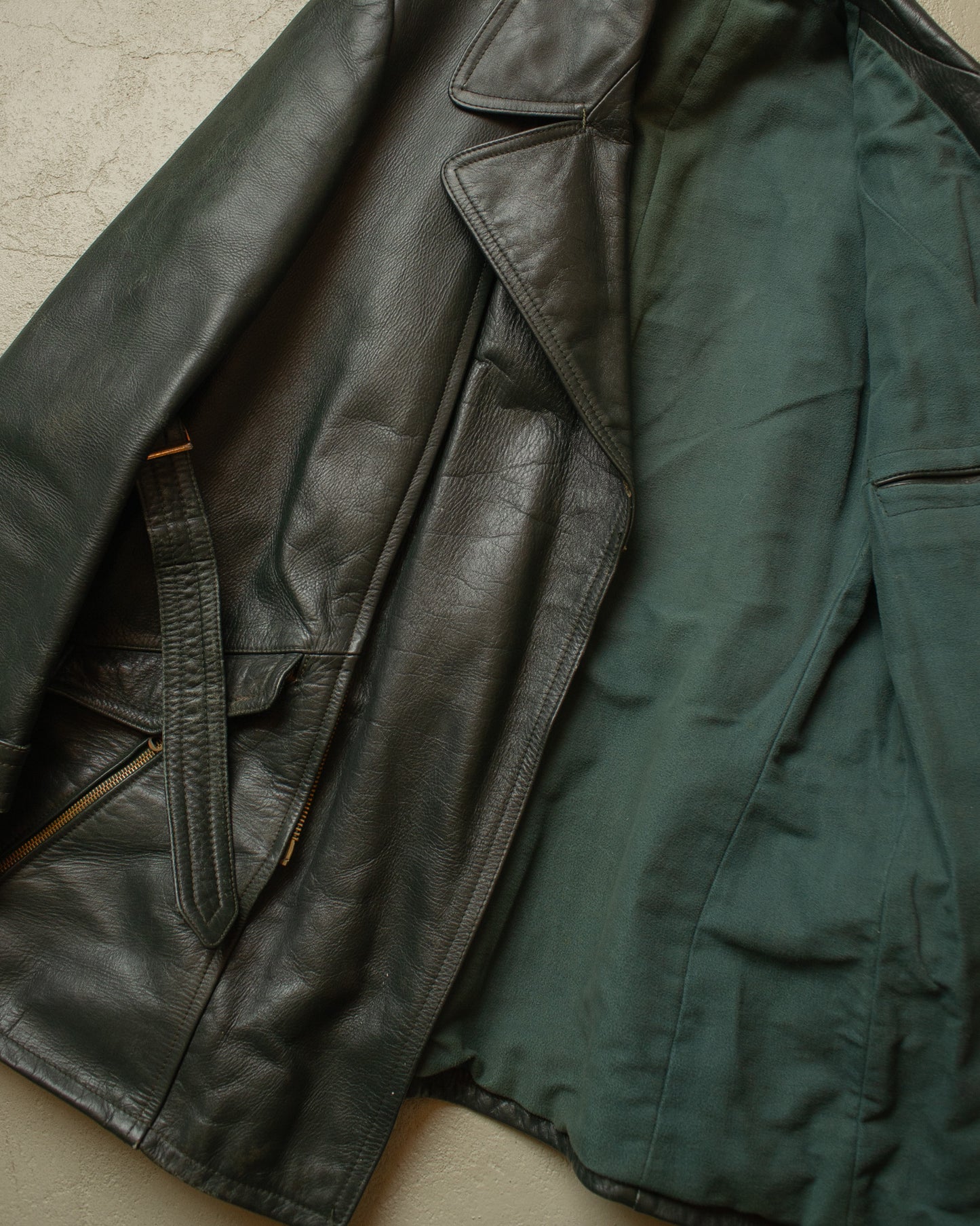 1950s German Biker Leather Jacket green - M