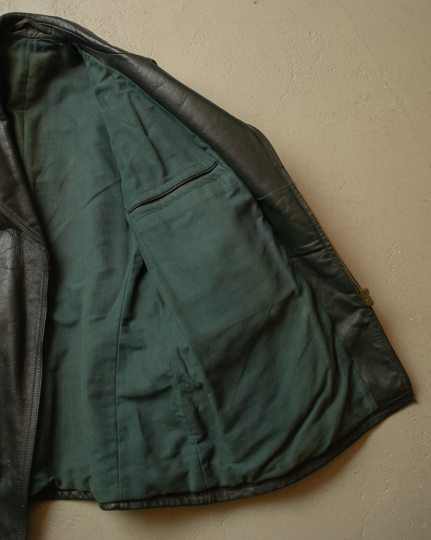 1950s German Biker Leather Jacket green - M