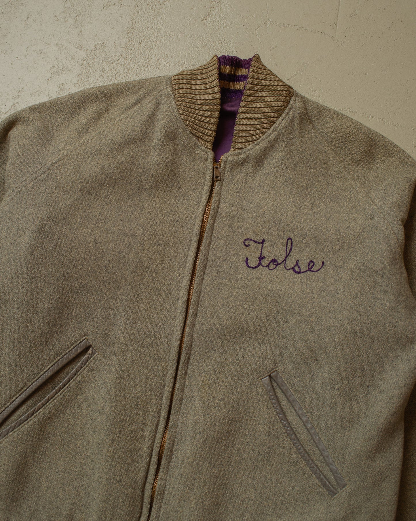 1950s Reversible Satin/Wool Varsity Jacket purple - L