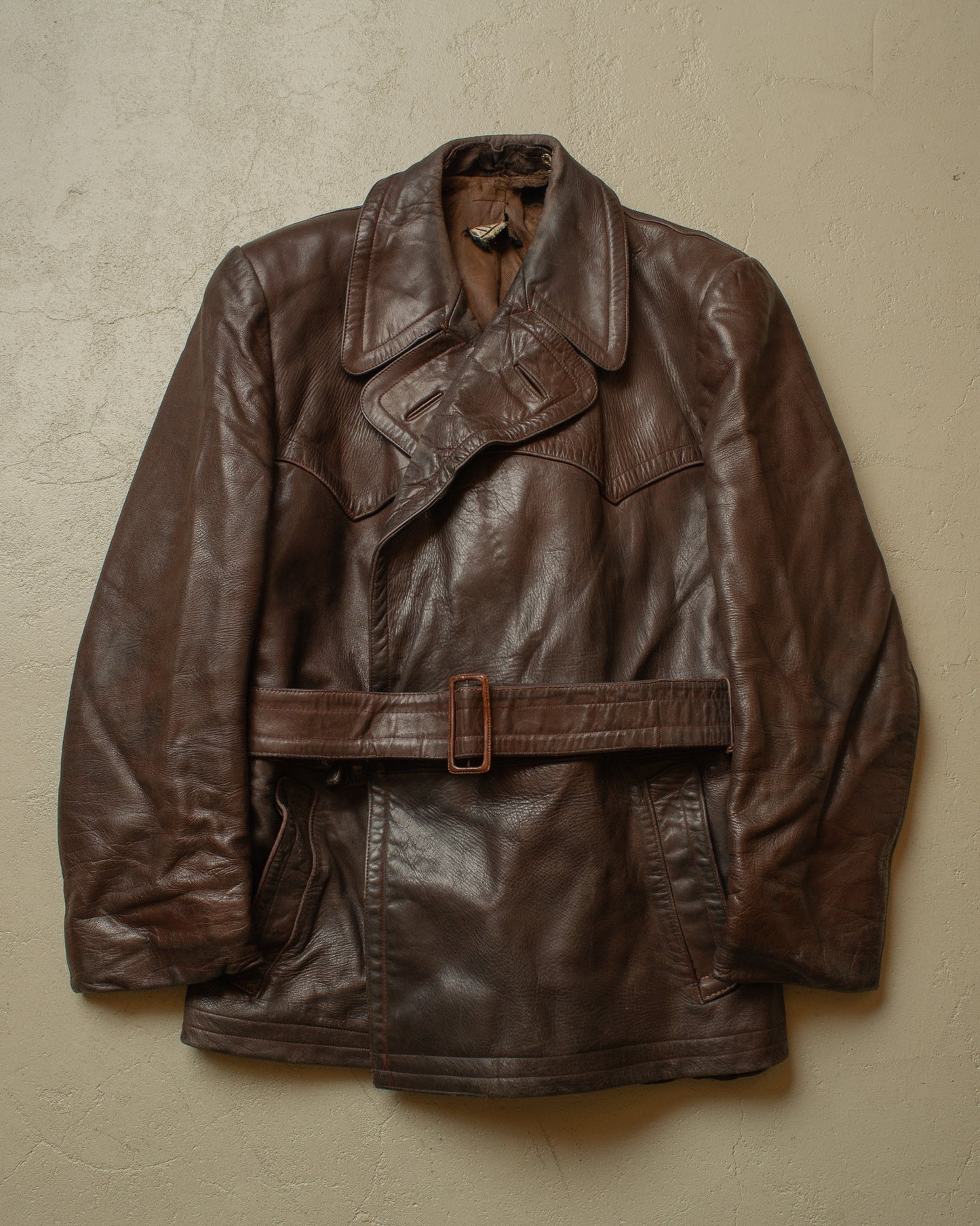 1950s German "Theisen" Leather Biker Jacket brown - L