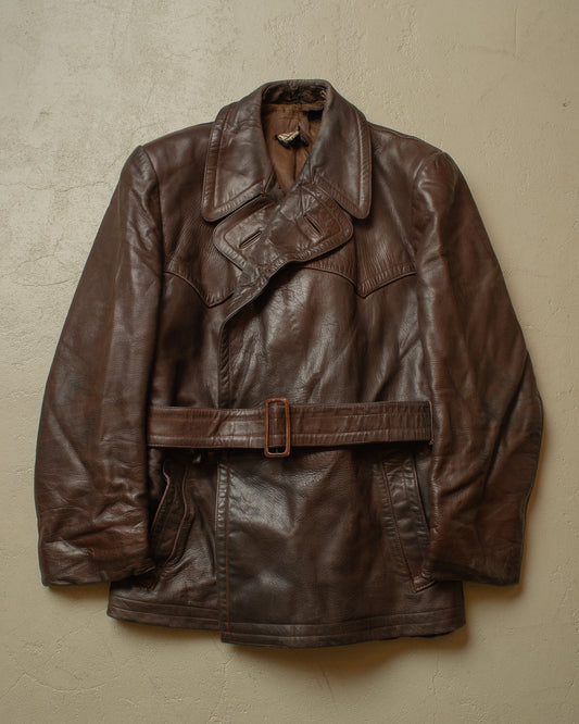 1950s German "Theisen" Leather Biker Jacket brown - L