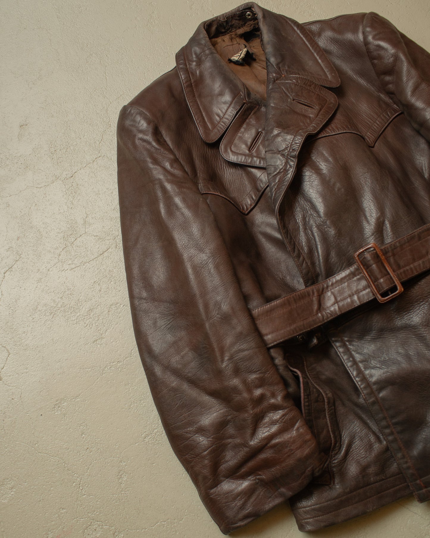 1950s German "Theisen" Leather Biker Jacket brown - L