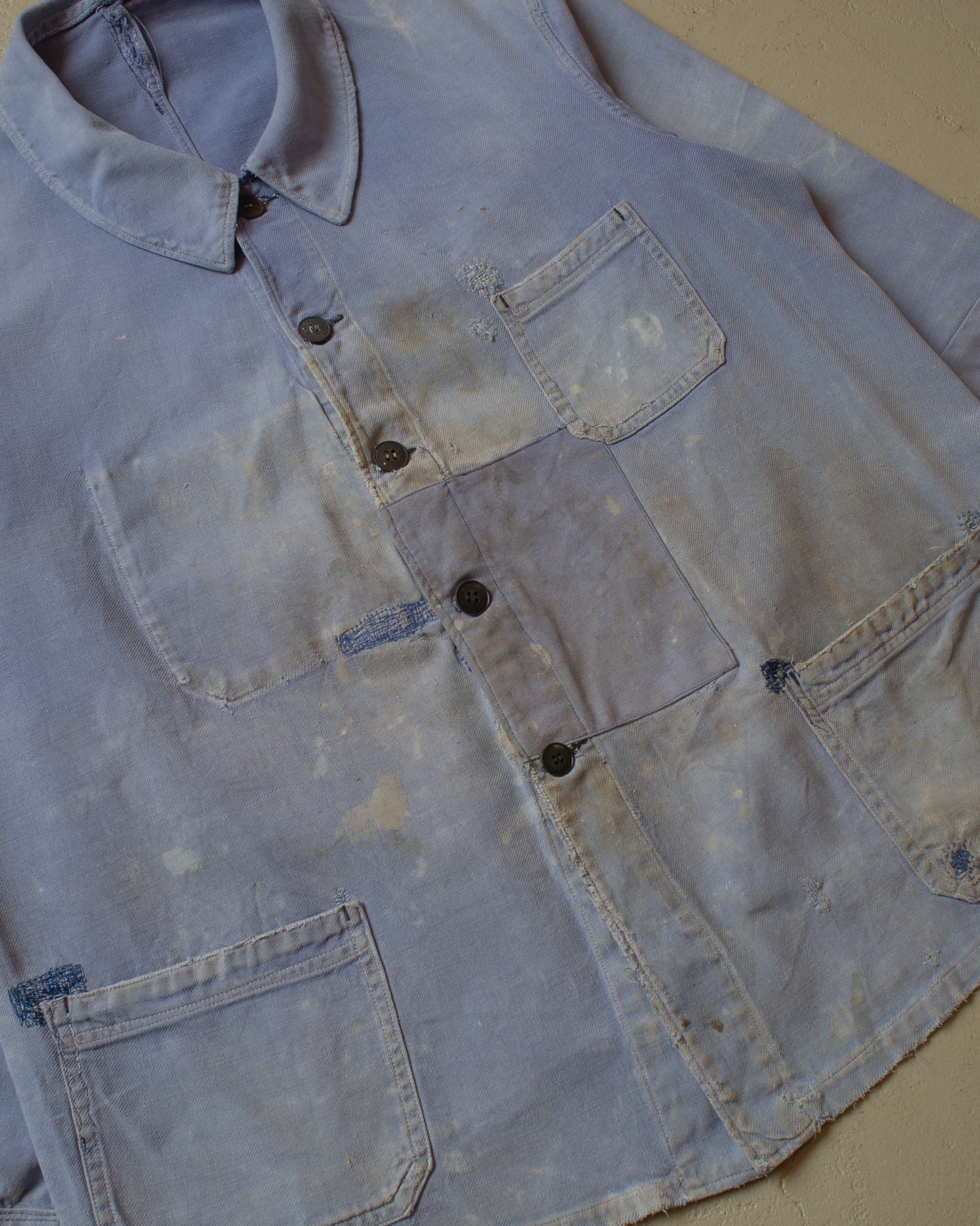 1950s Faded French Workwear Jacket blue - XL