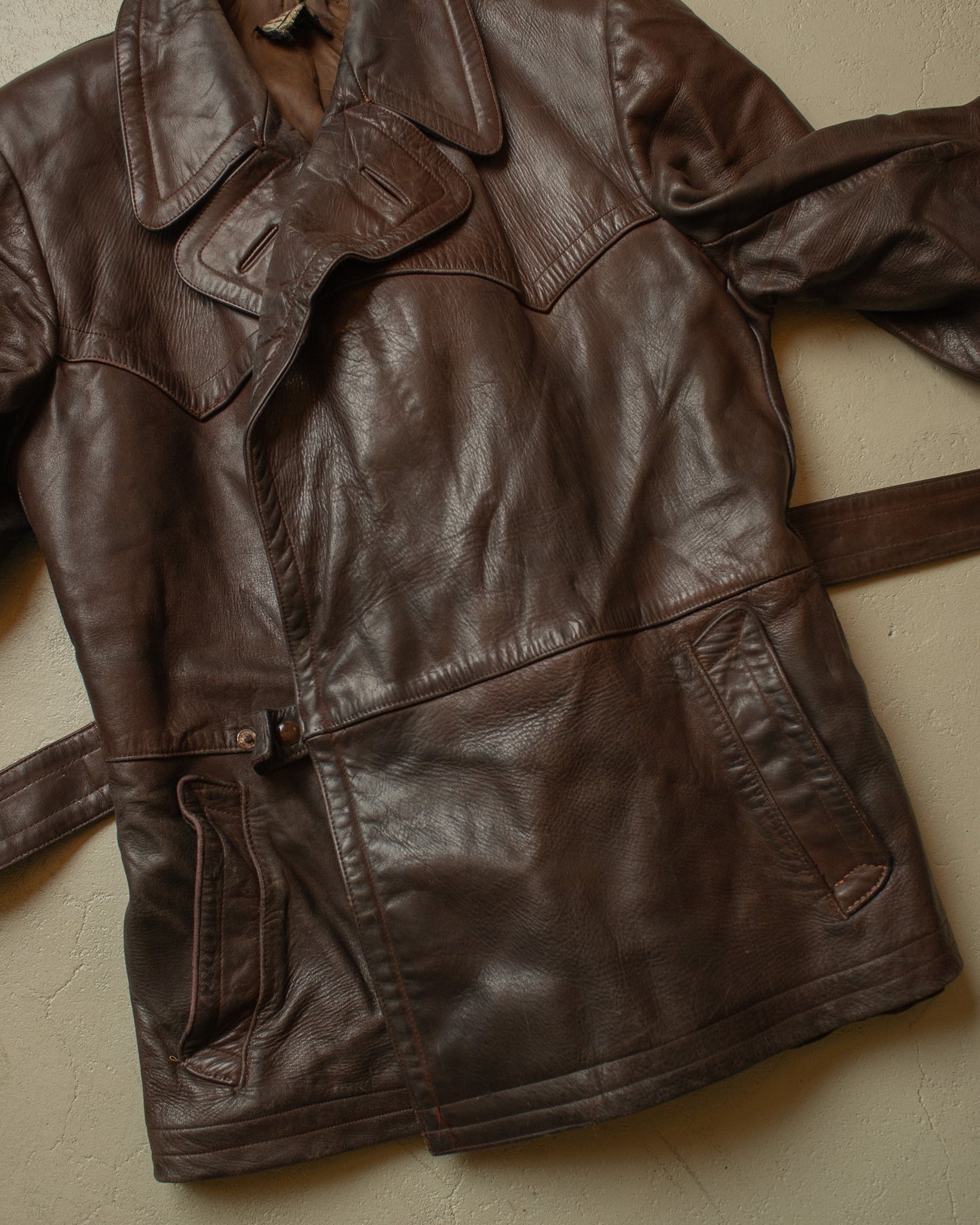 1950s German "Theisen" Leather Biker Jacket brown - L