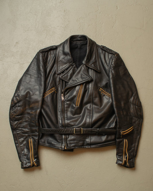 1950s German Biker Leather Jacket black - L
