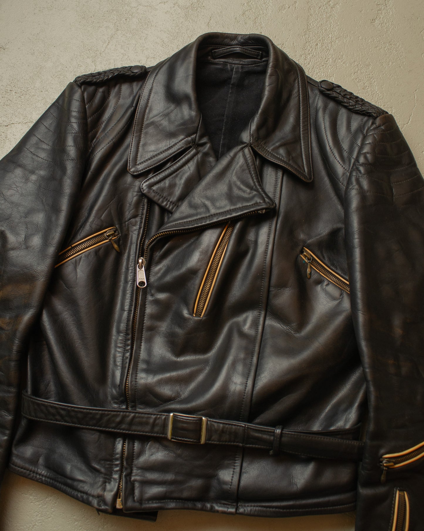 1950s German Biker Leather Jacket black - L
