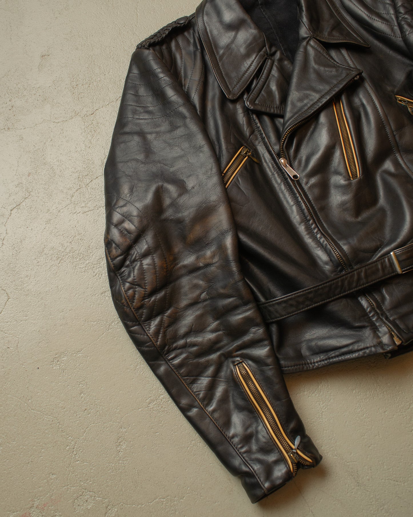 1950s German Biker Leather Jacket black - L