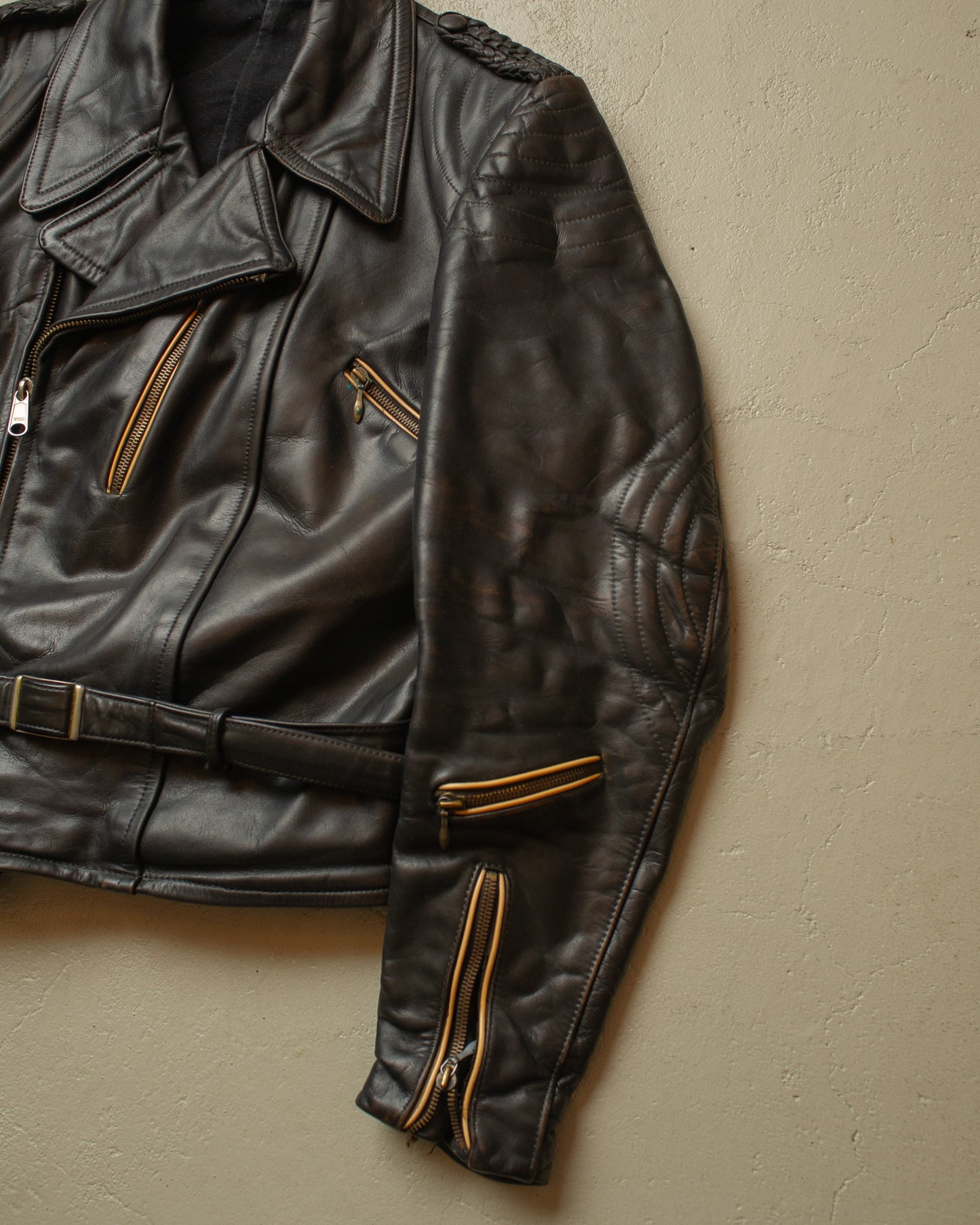 1950s German Biker Leather Jacket black - L