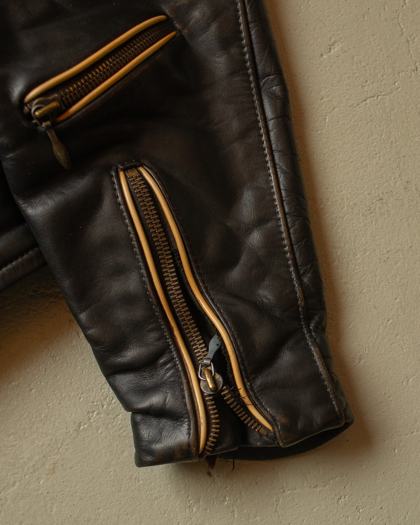 1950s German Biker Leather Jacket black - L