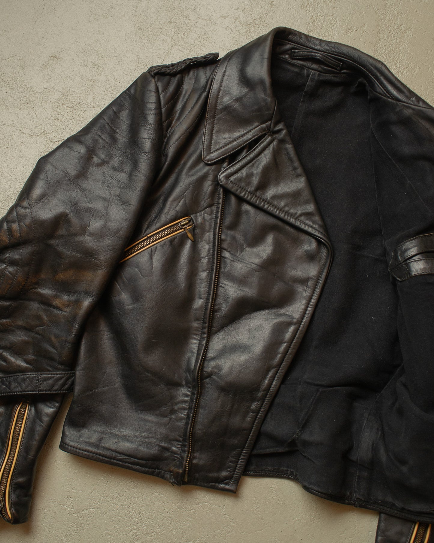 1950s German Biker Leather Jacket black - L