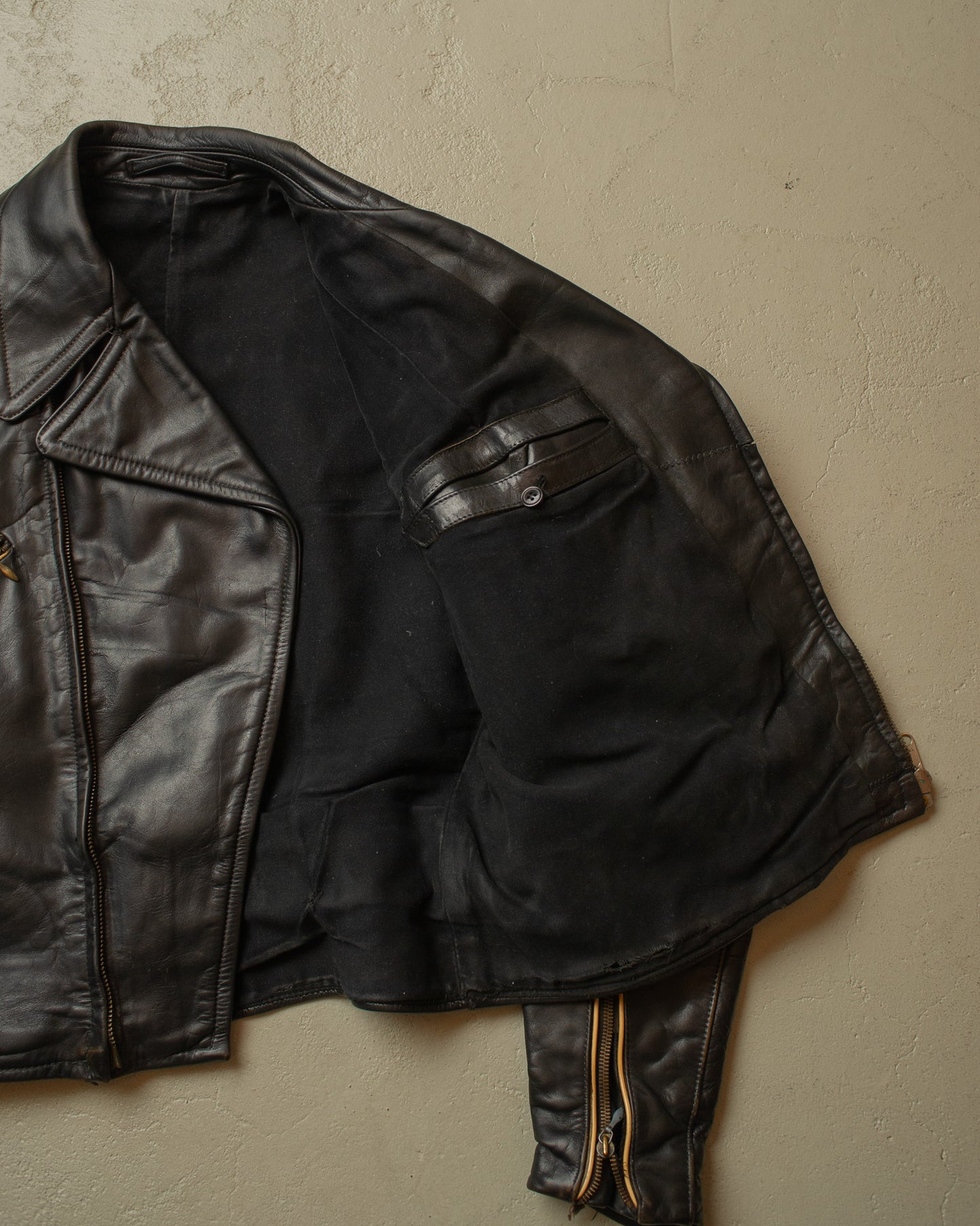 1950s German Biker Leather Jacket black - L