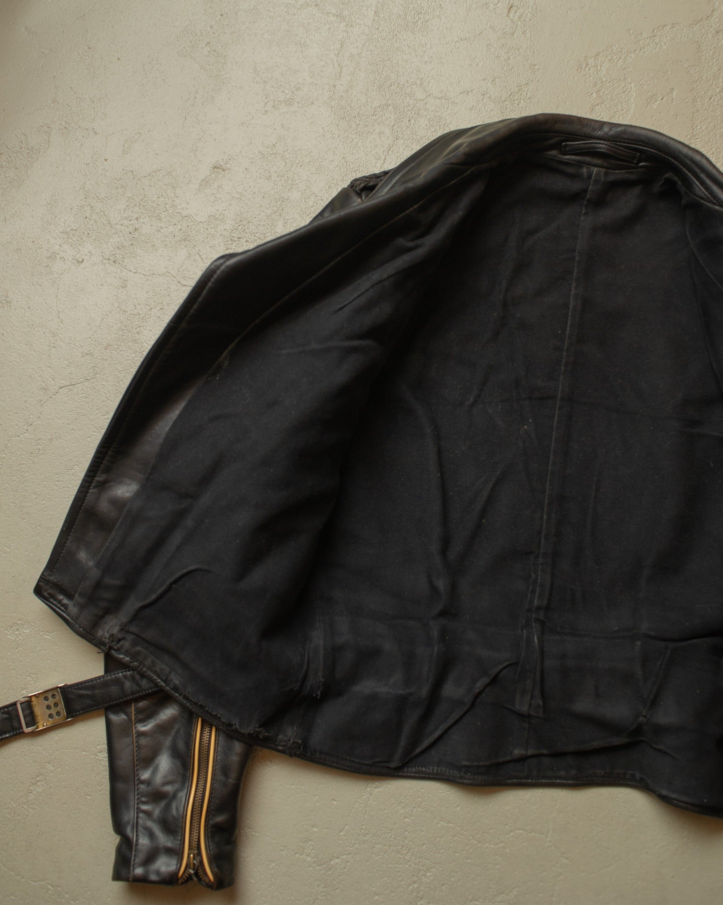 1950s German Biker Leather Jacket black - L