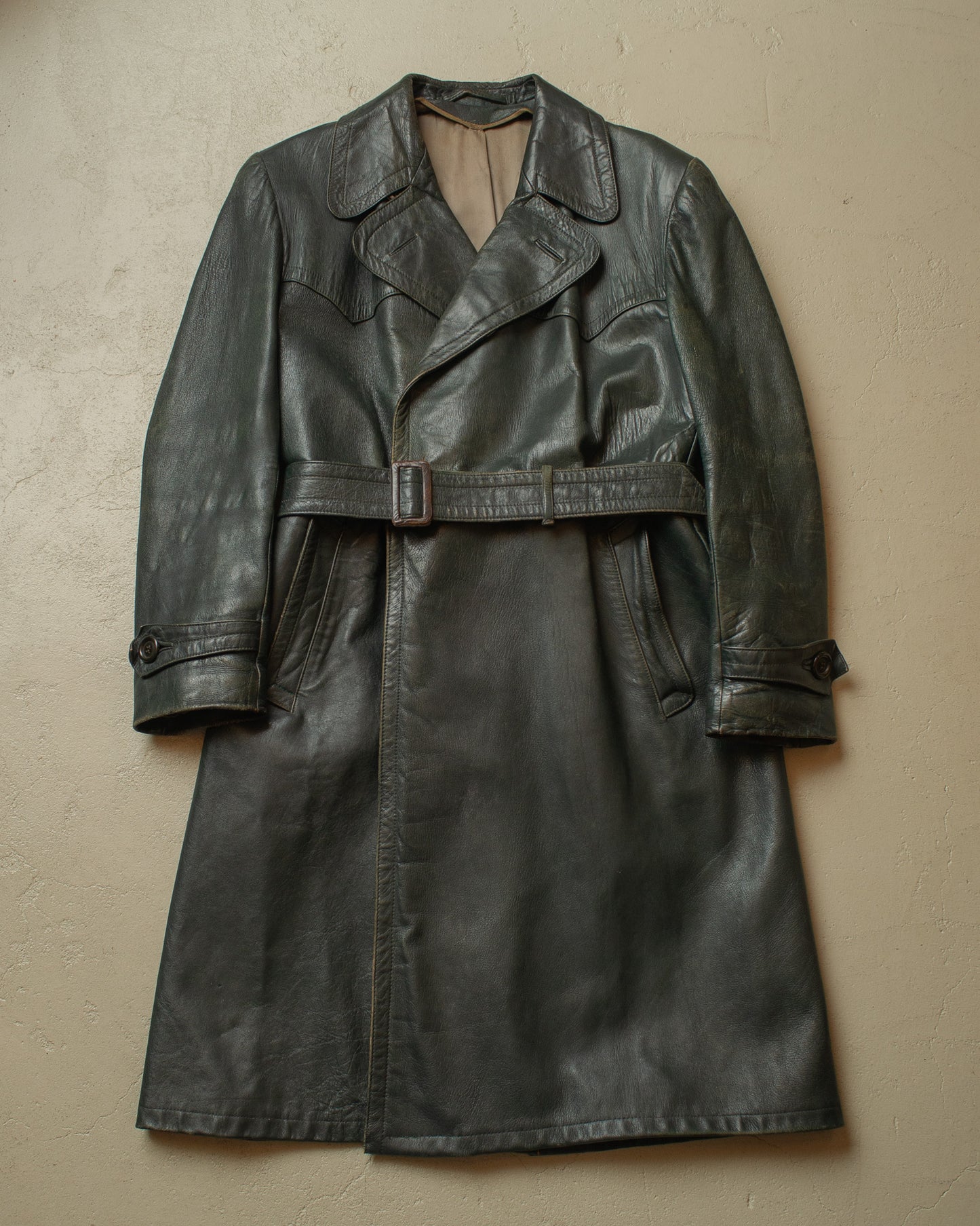1950s German Biker Leather Coat green - M/L