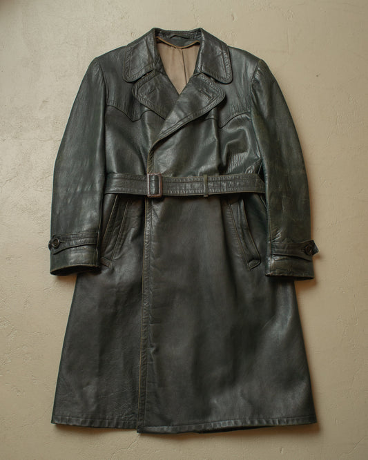 1950s German Biker Leather Coat green - M/L