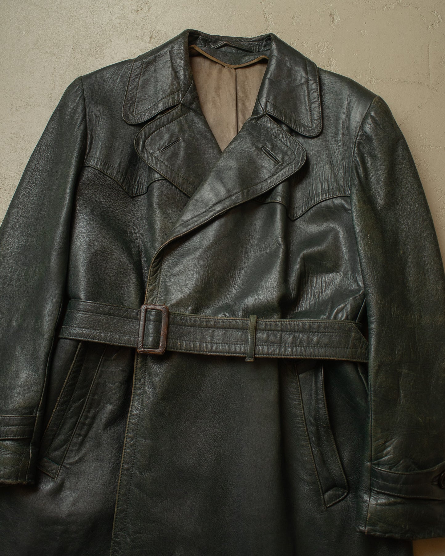 1950s German Biker Leather Coat green - M/L